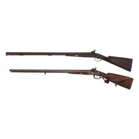 Lot of 2 Belgian Percussion SxS Shotguns Including: Gold Inlaid Franz Baader Shotgun
