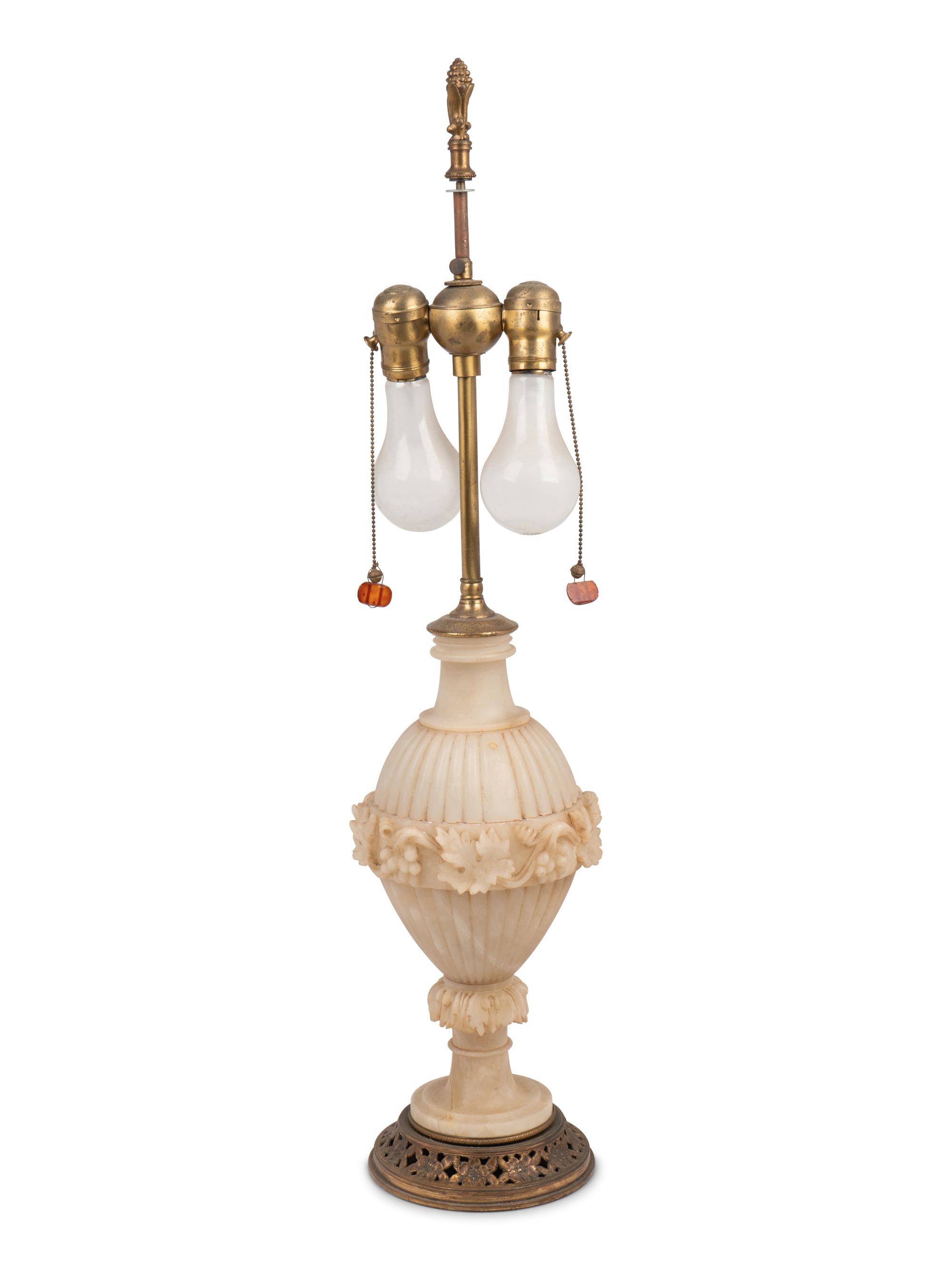 An Italian Alabaster Urn Mounted as a Lamp