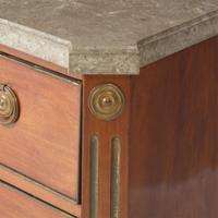 A French Directoire brass inlaid walnut commode with Derbyshire fossil top circa 1800