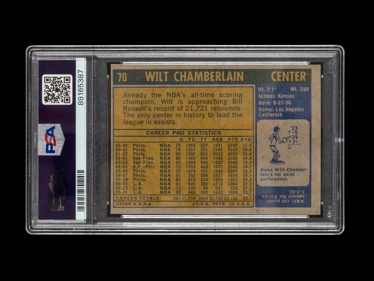 A 1971 Topps Wilt Chamberlain Basketball Card No. 70 (PSA 8 NM-MT)