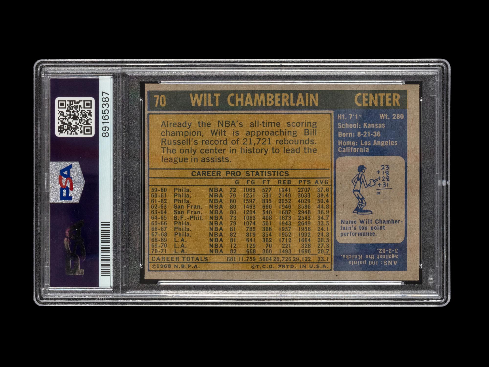 A 1971 Topps Wilt Chamberlain Basketball Card No. 70 (PSA 8 NM-MT)