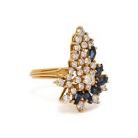 YELLOW GOLD, DIAMOND, AND SAPPHIRE RING AND NECKLACE