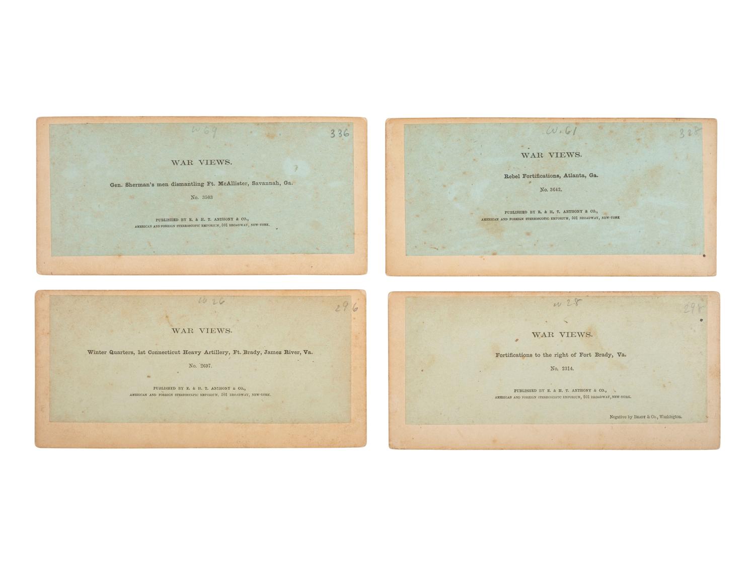 [CIVIL WAR]. 15 stereoviews ft. breastworks and fortifications. New York: E. & H. T. Anthony & Co.