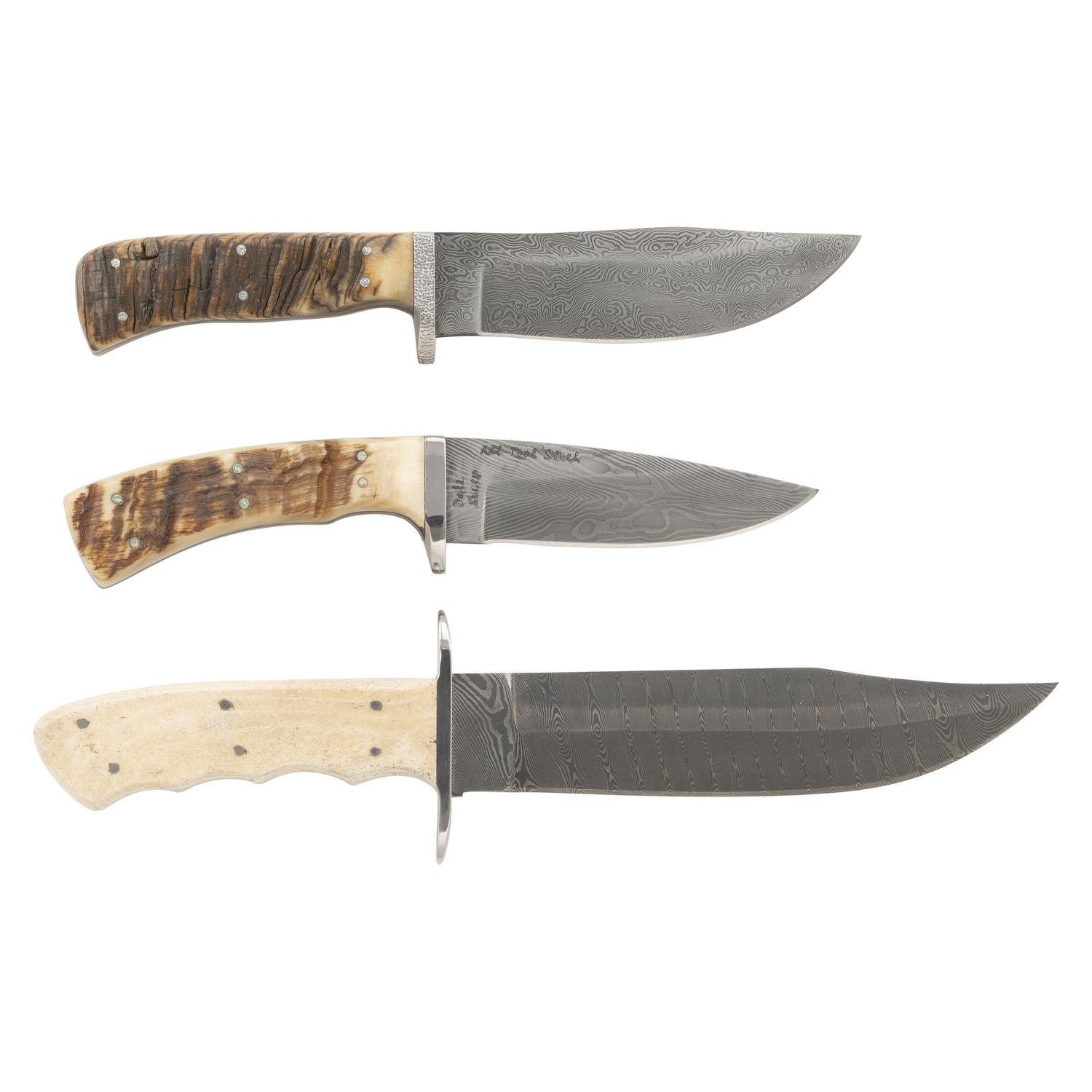 Lot of Three Gerome Weinand Damascus Steel Knives