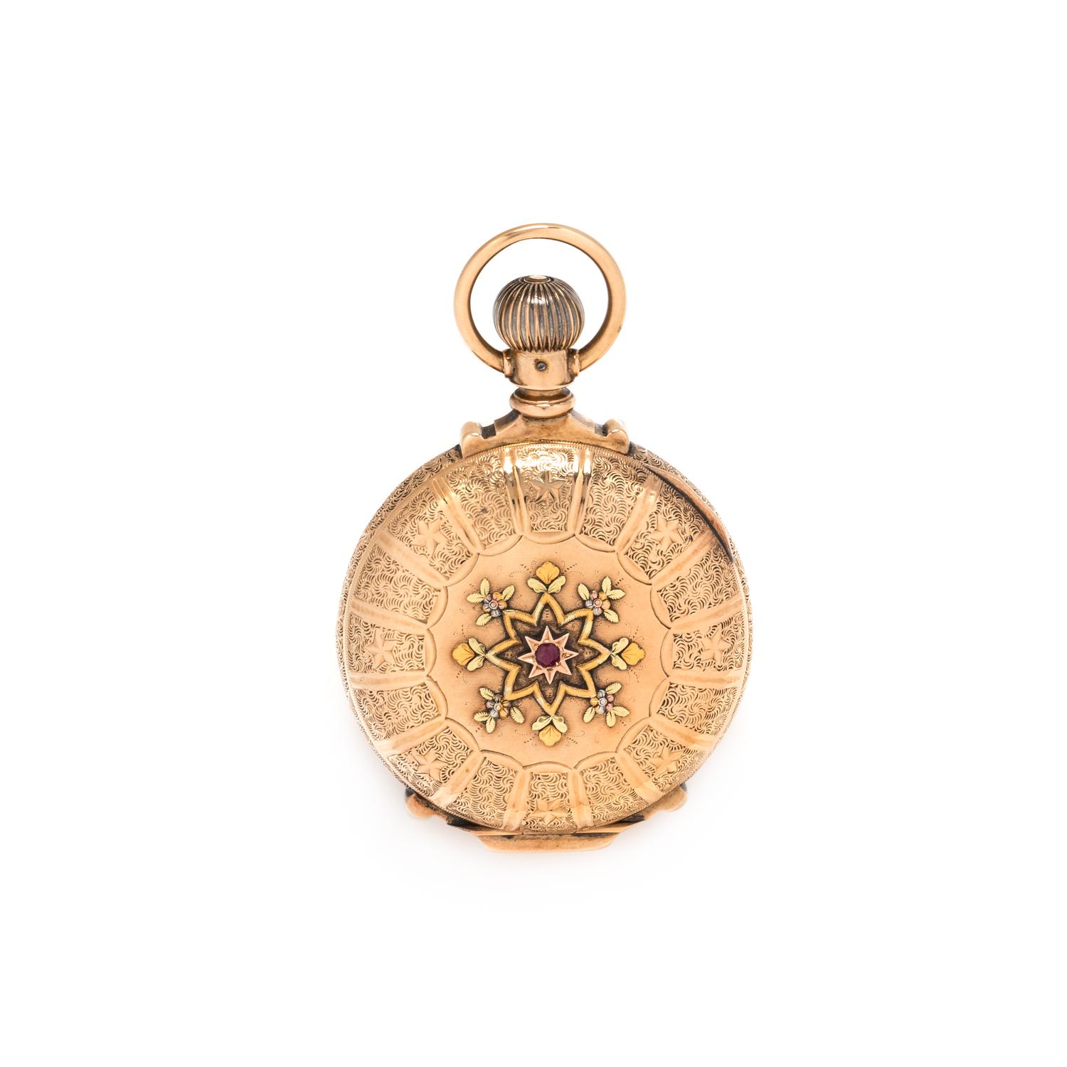 CALHOUN, 14K PINK GOLD HUNTER CASE POCKET WATCH