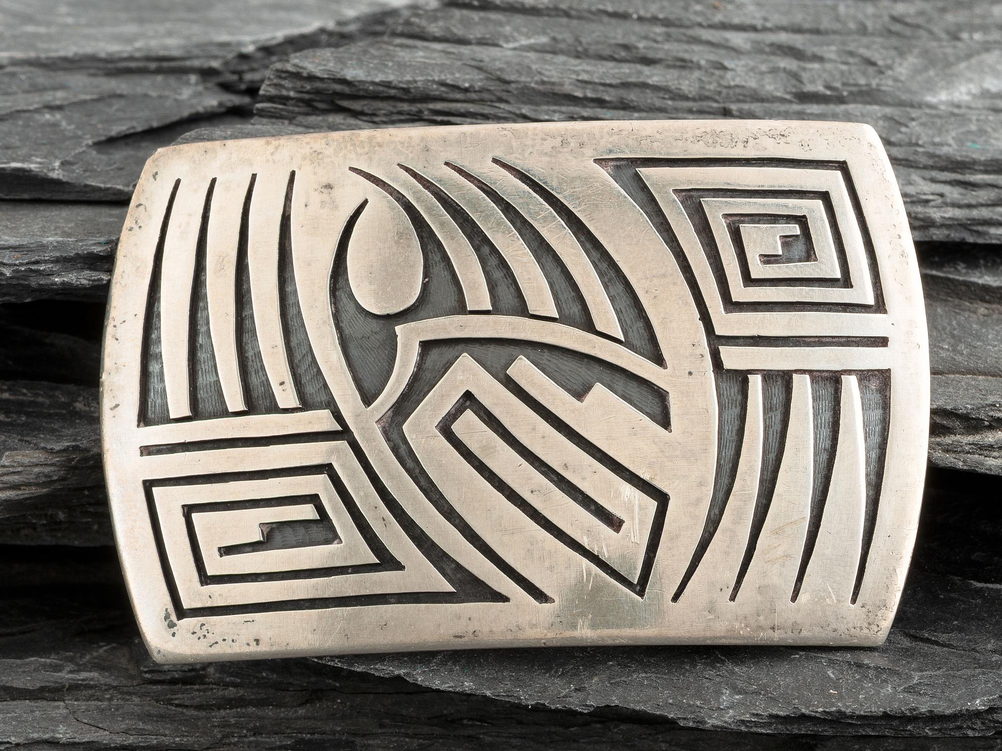 Sterling Silver Overlay Belt Buckle, with Bear Paws