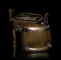 A Mini Silver Wire Inset Bronze Incense Burner