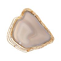 JOHN DONALD, MODERNIST, YELLOW GOLD, AGATE AND DIAMOND BROOCH