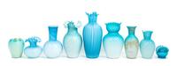 Nine Victorian Mother-of-Pearl Satin Glass Vases Height of tallest 11 5/8 inches — 19TH CENTURY