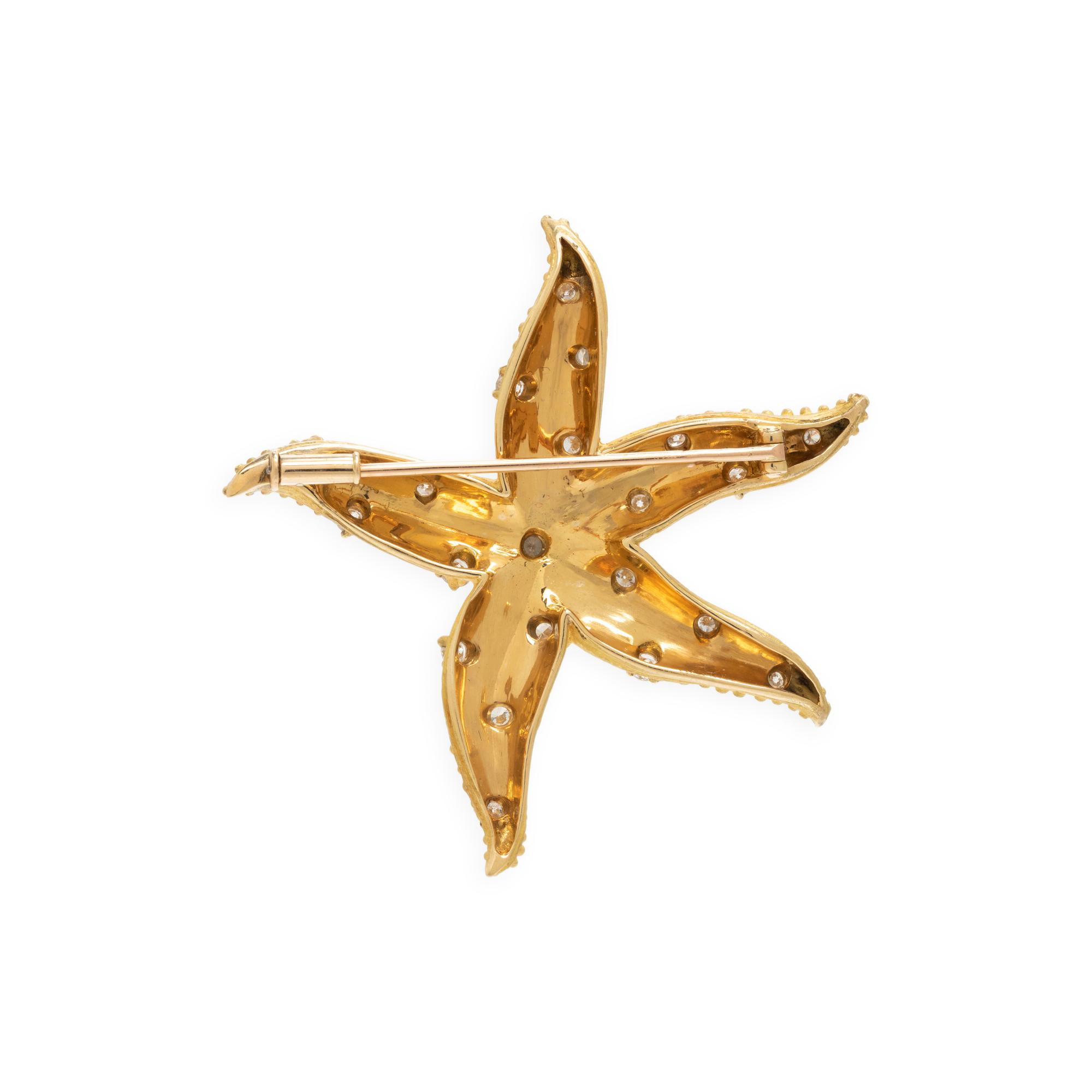 YELLOW GOLD AND DIAMOND STARFISH BROOCH