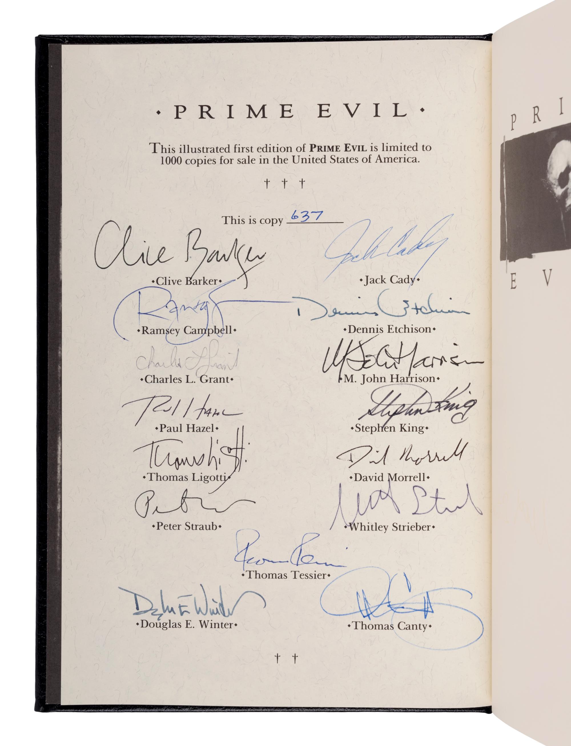 [KING, Stephen (b. 1947)]. Prime Evil . Douglas E. Winter, editor. West Kington and Hampton Falls: Donald M. Grant, 1988.