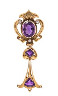An Art Nouveau 14 Karat Yellow Gold, Amethyst and Diamond Pendant/Brooch, Carter, Gough & Co.,