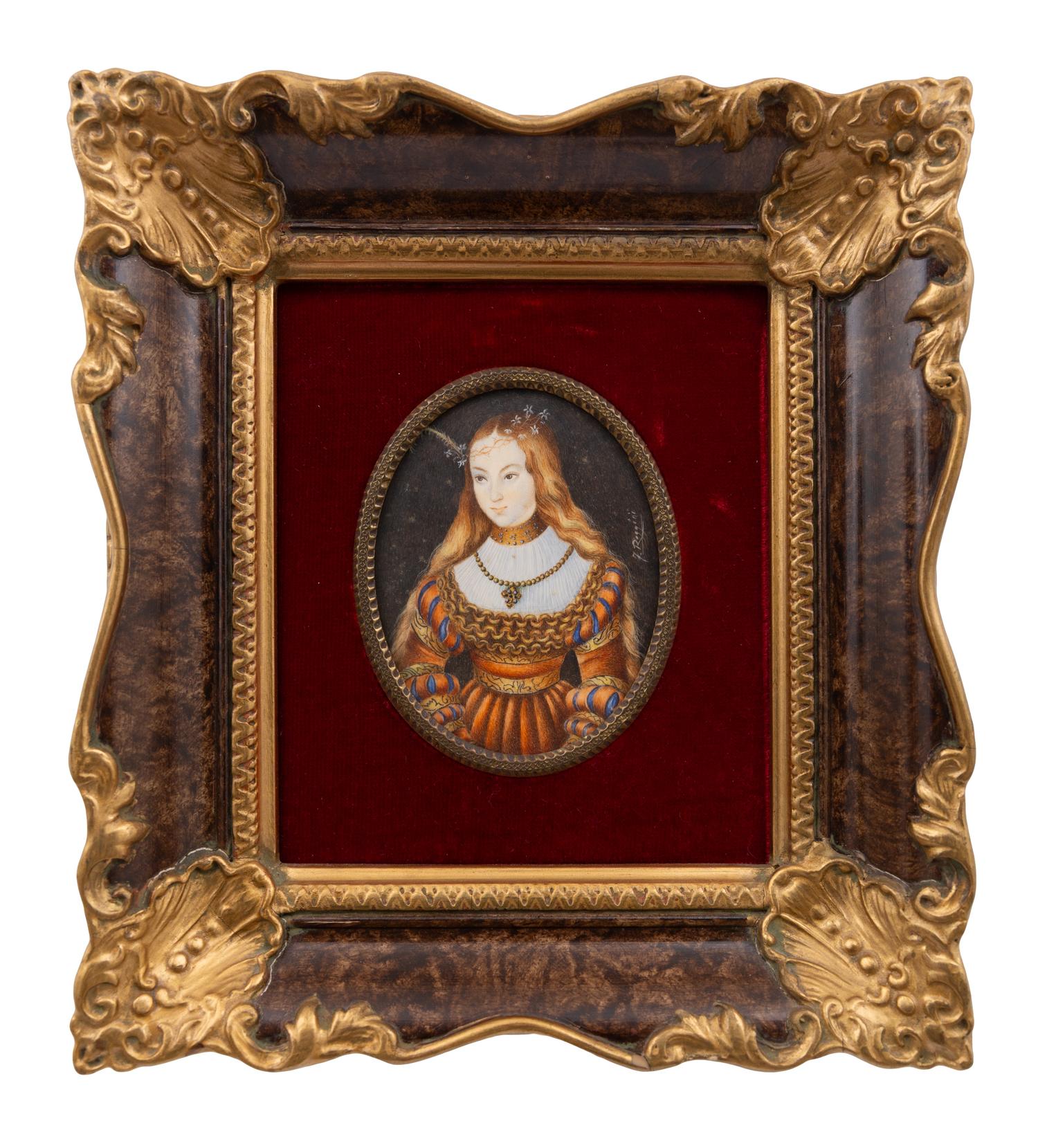 A Collection of Nine Framed Italian Miniature Portraits