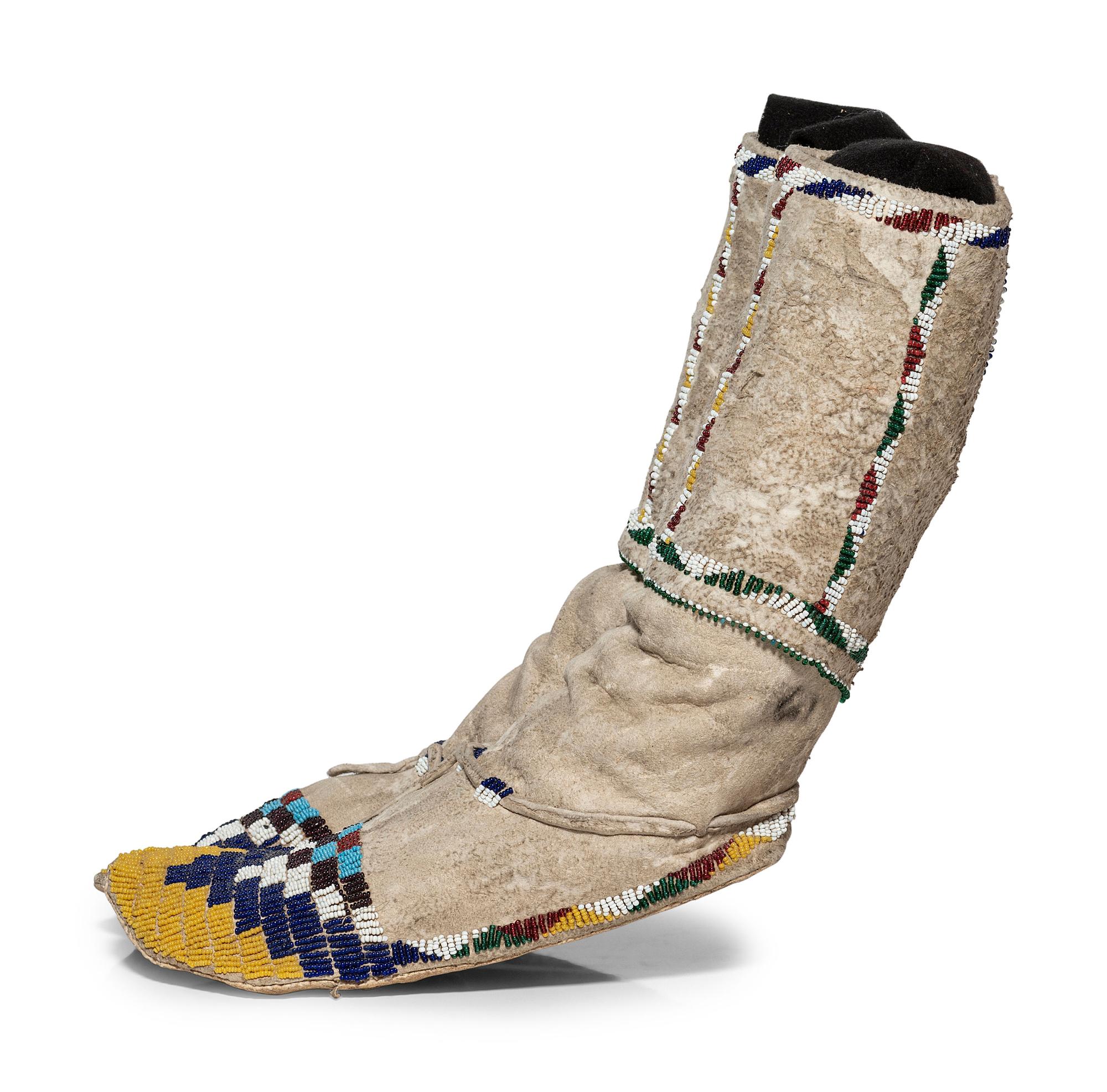 Mescalero Apache Beaded Hide Moccasins