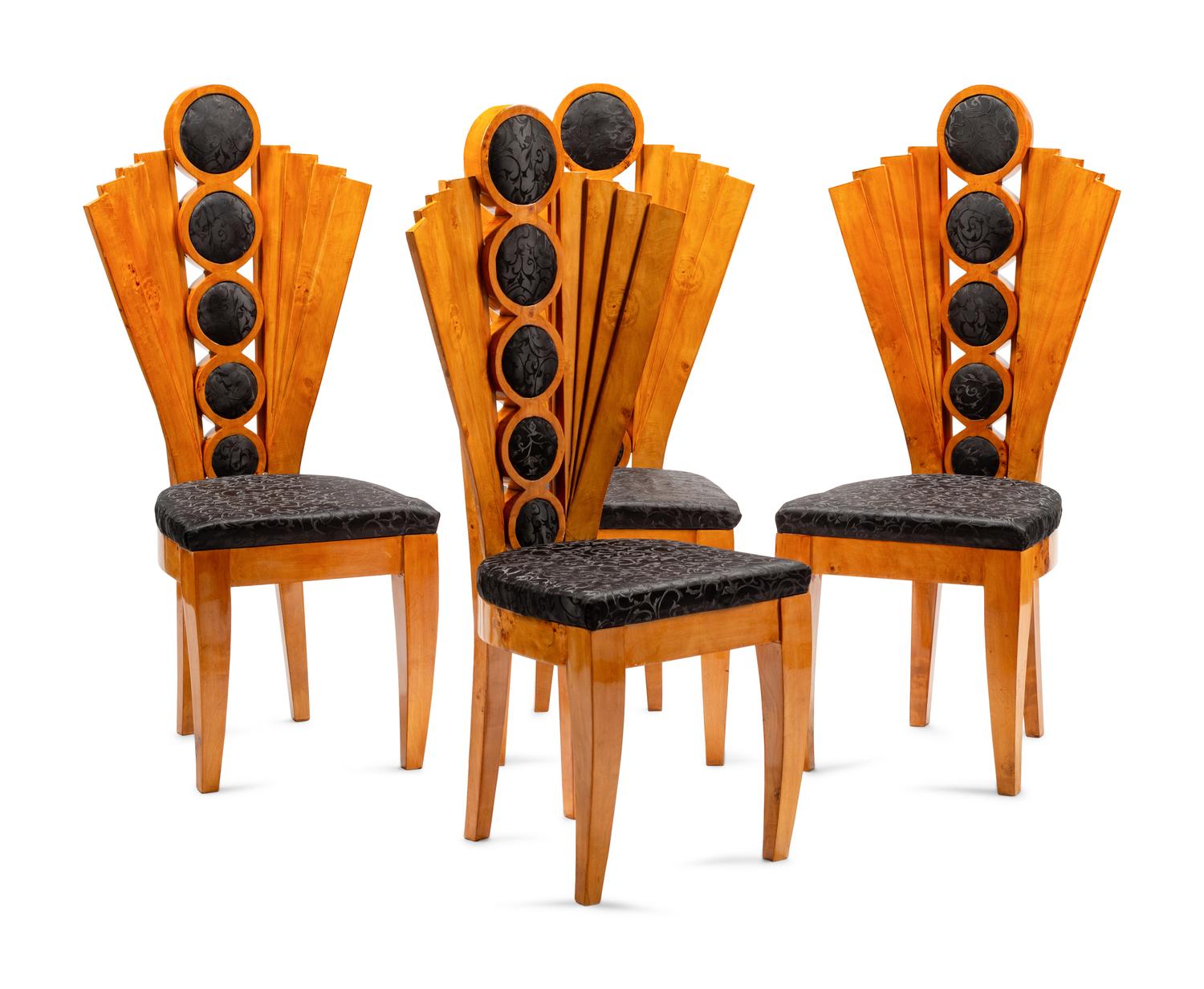 A Set of Four Art Deco Style Burlwood Dining Chairs