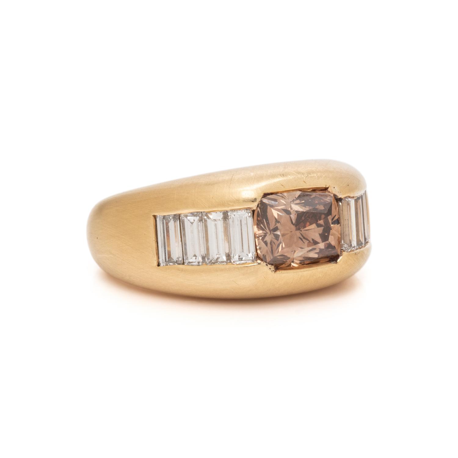 YELLOW GOLD, BROWN DIAMOND, AND DIAMOND RING