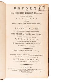 [KEY, Francis Scott (1779-1843), his copy]. CROKE, Sir George. Reports of Sir George Croke, Knight, formerly one of the Justices of the Courts of King's-Bench and Common-Pleas of such Select Cases as were Adjudged in the Said Courts during the Reign of James the First… Dublin: E. Lynch et al, 1792