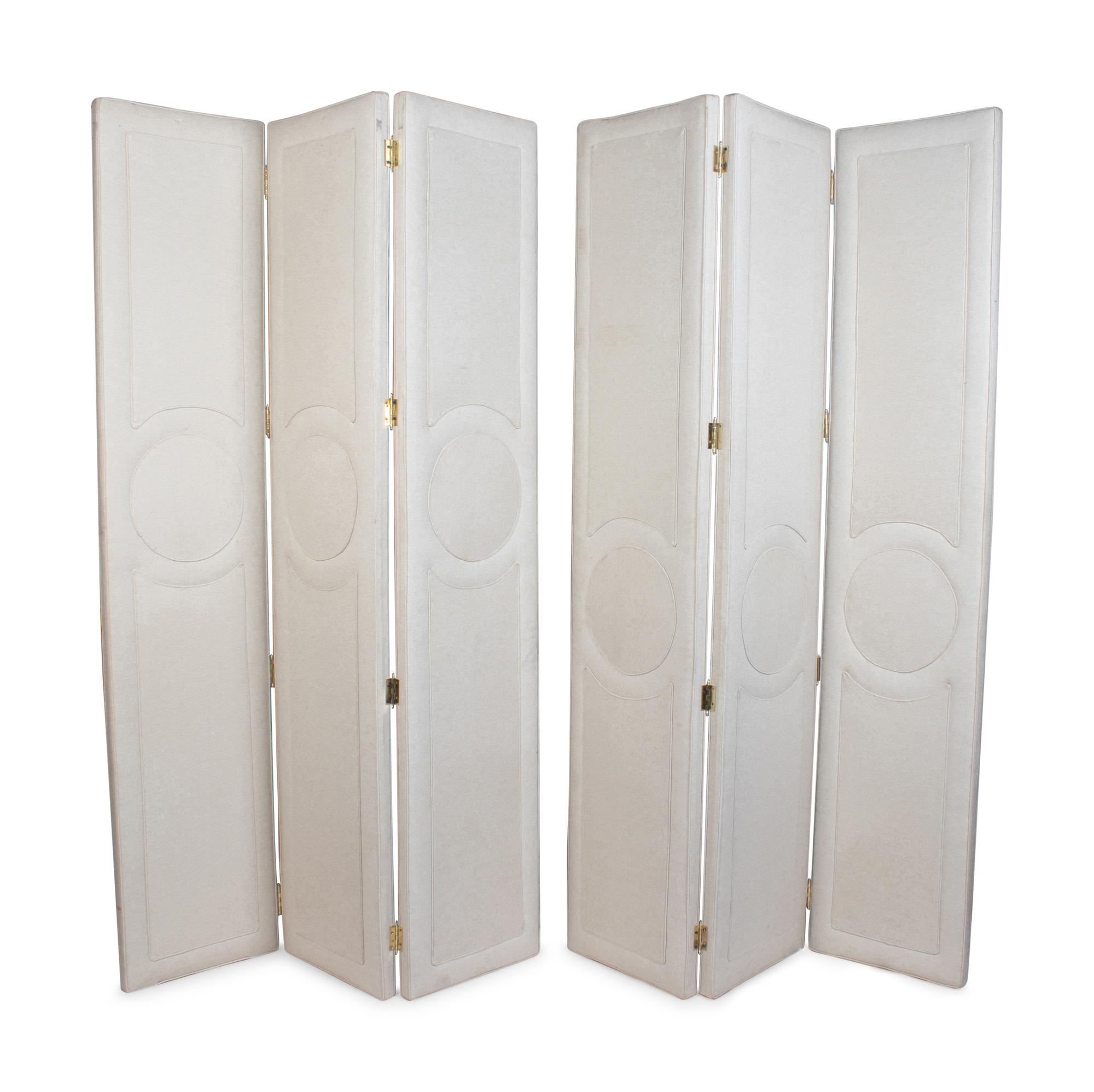 A Pair of Upholstered Three-Panel Floor Screens