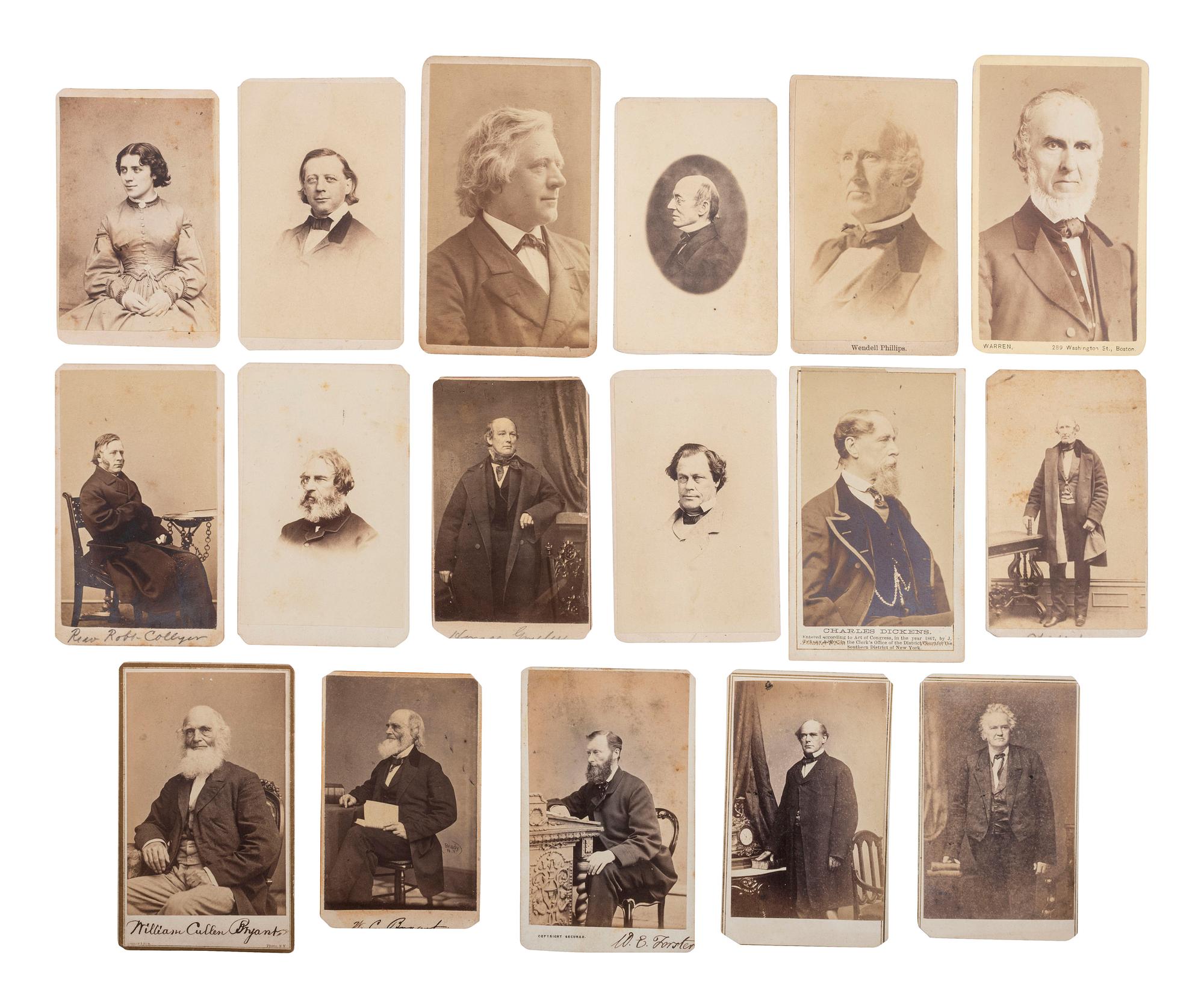 [EARLY PHOTOGRAPHY]. A group of 17 CDVS of notable 19th century personalities, incl. abolitionists, politicians, writers, and orators.