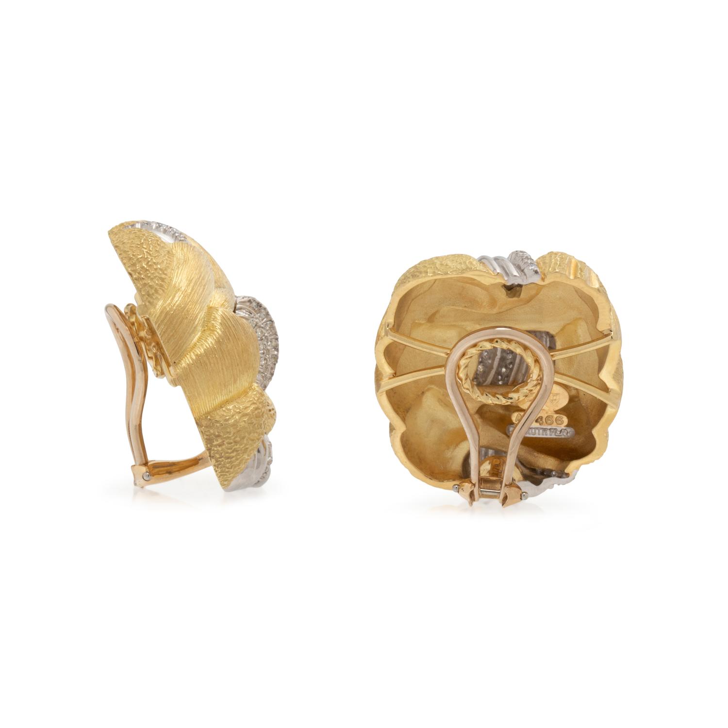 HENRY DUNAY, YELLOW GOLD, PLATINUM AND DIAMOND EARRINGS
