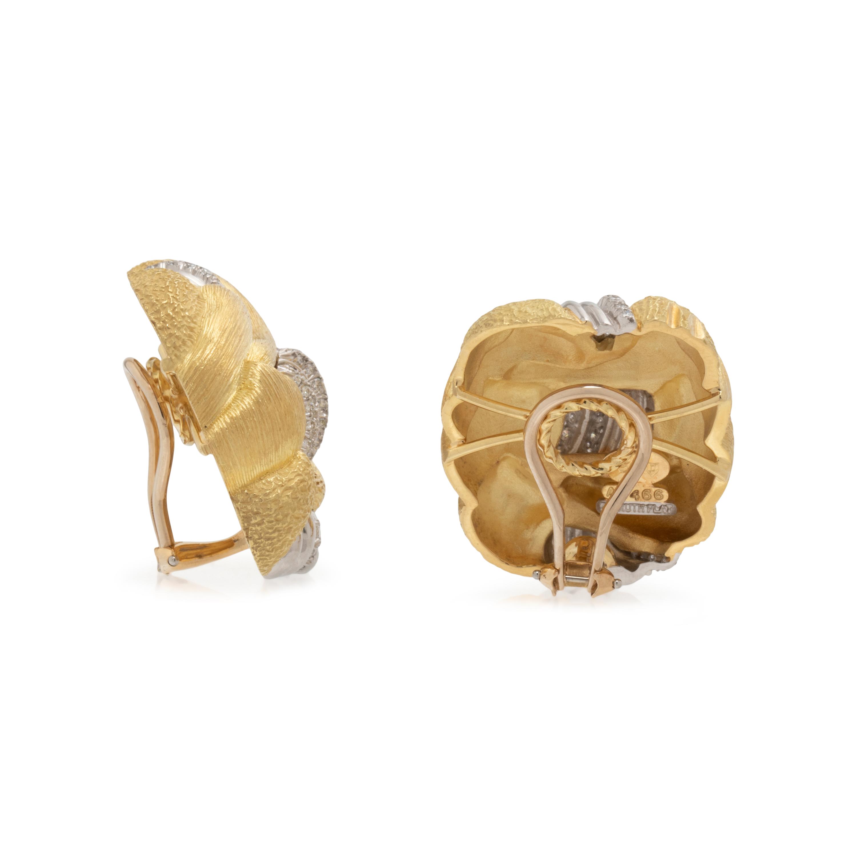 HENRY DUNAY, YELLOW GOLD, PLATINUM AND DIAMOND EARRINGS