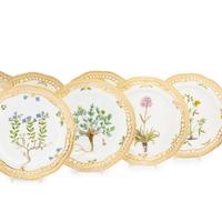 A Set of Eight Royal Copenhagen Flora Danica Porcelain Dessert Plates