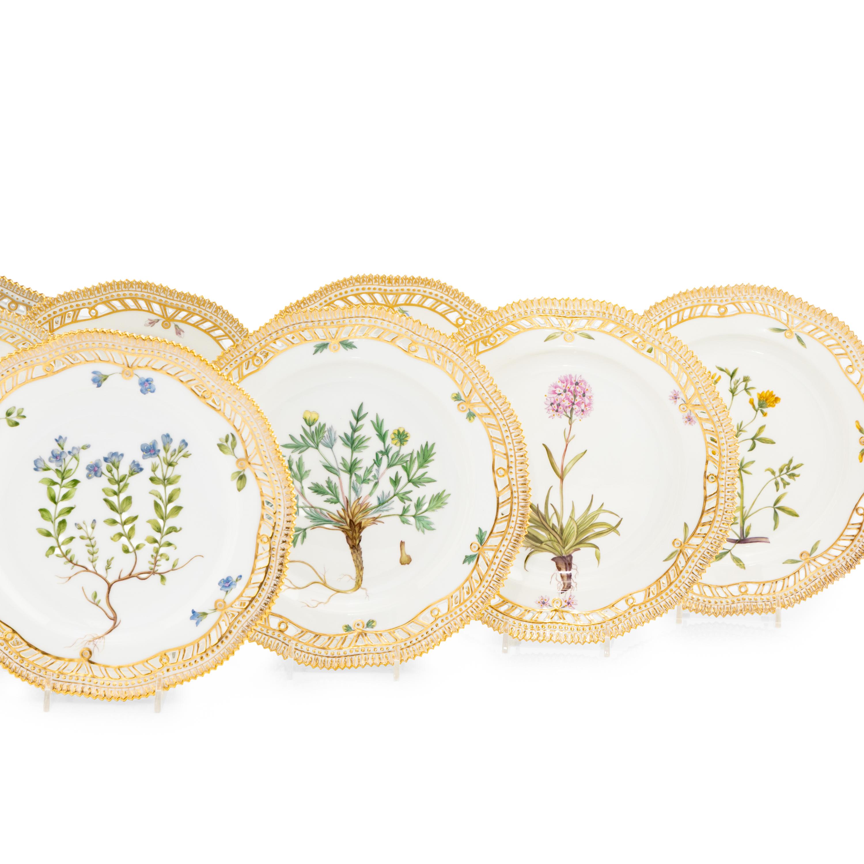 A Set of Eight Royal Copenhagen Flora Danica Porcelain Dessert Plates