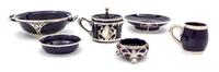 A Group of Six Lenox Porcelain Silver Overlay Table Articles Diameter of largest 5 1/4 inches.