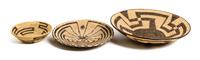 Two Pima (Akimel O'odham) Baskets Height of the first 2 1/4 x diameter 10 3/4 inches.