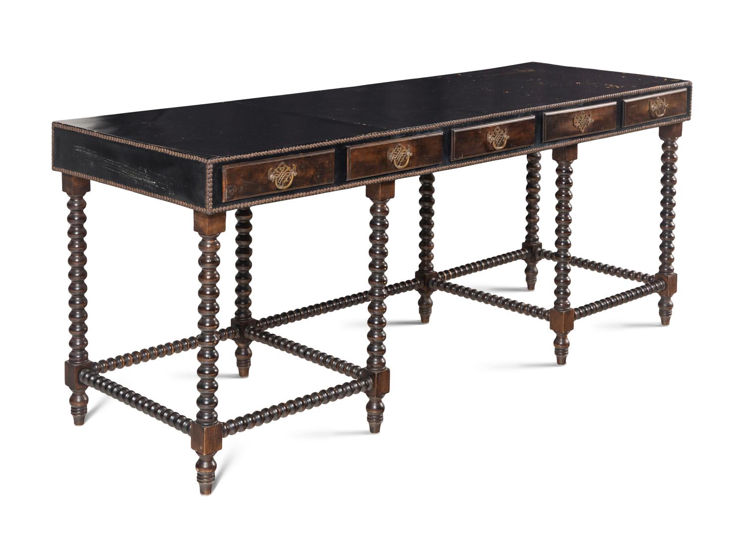 A William and Mary Style Oak and Leather-Veneer Console Table