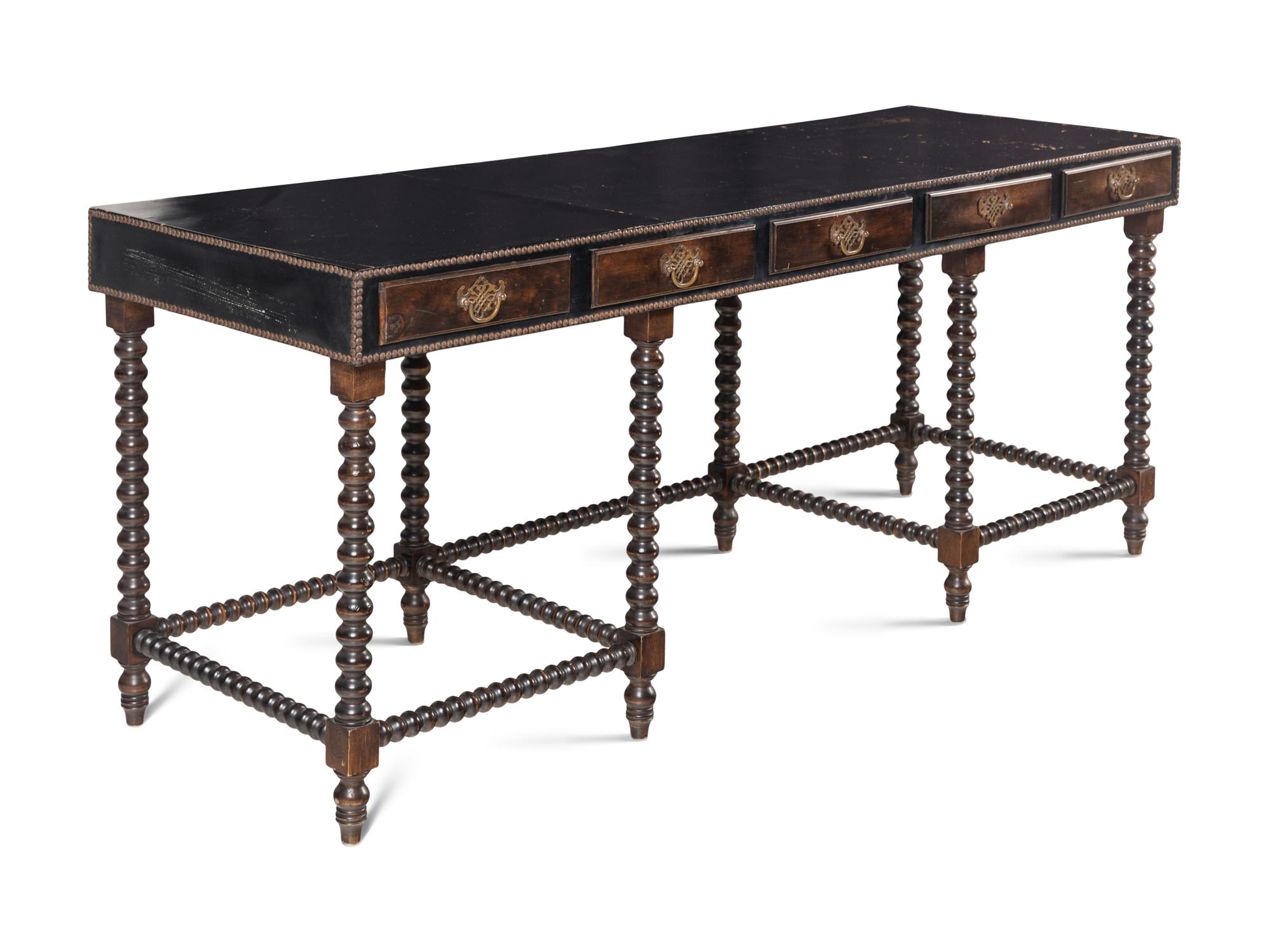 A William and Mary Style Oak and Leather-Veneer Console Table