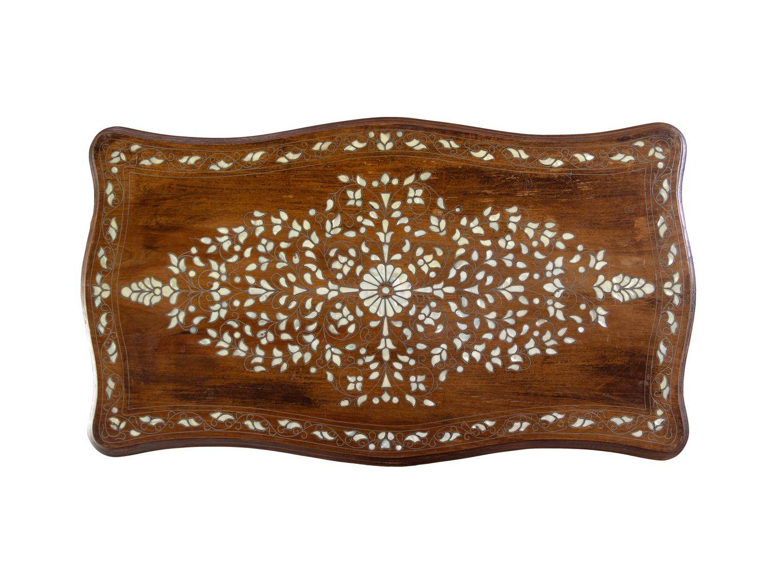 A Pair of Syrian Mother-of-Pearl and Metal Inlaid Walnut Low Table