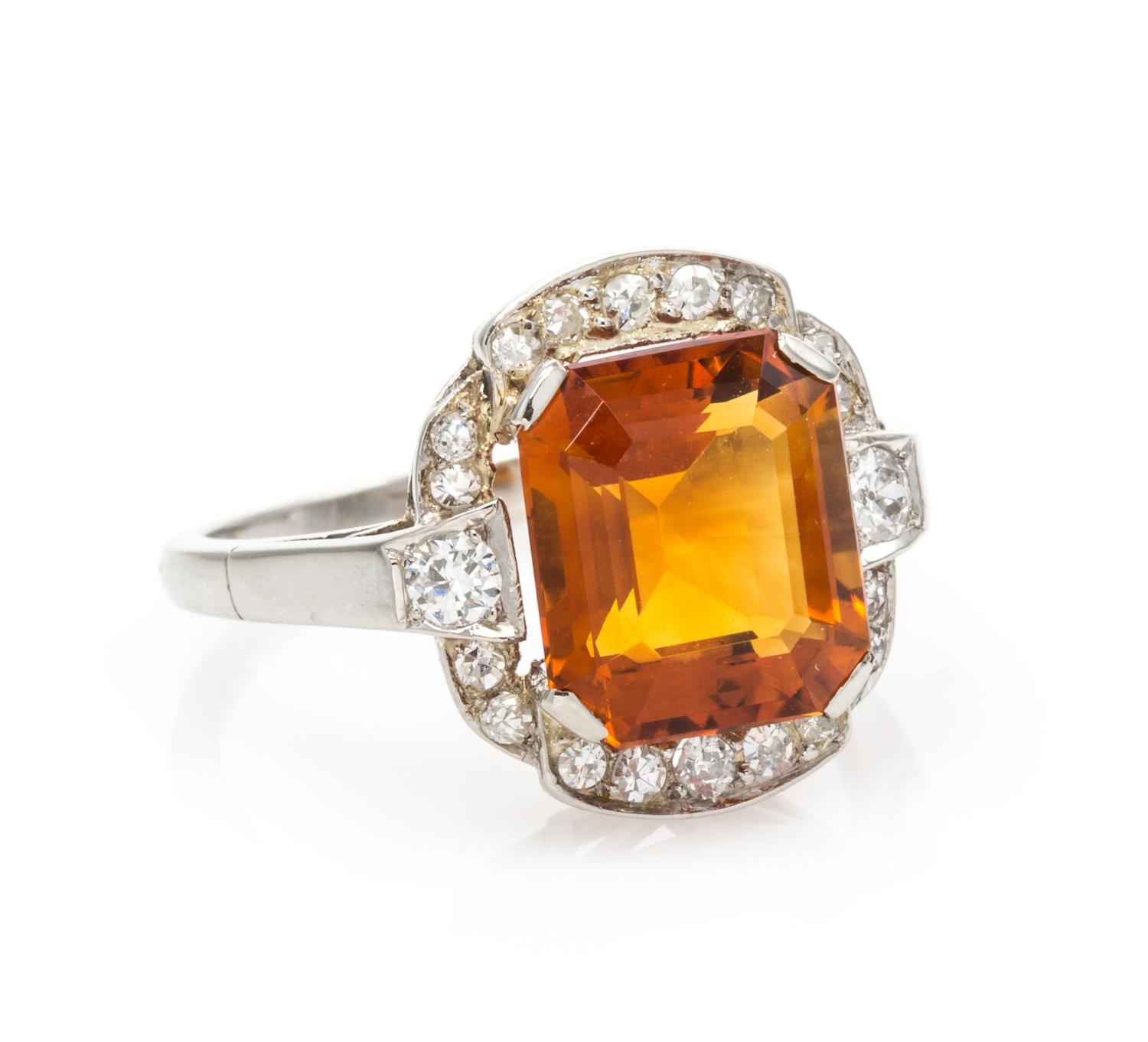 An Art Deco Platinum, Citrine and Diamond Ring, 3.30 dwts.