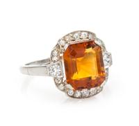 An Art Deco Platinum, Citrine and Diamond Ring, 3.30 dwts.