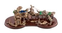 An Austrian 'Jeweled' and Enameled Silver Model of a Carriage, 20th Century, in the form of a coach lead by four horses.