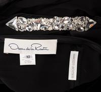 Oscar de la Renta Satin and Velvet Evening Dress with Rhinestone Straps