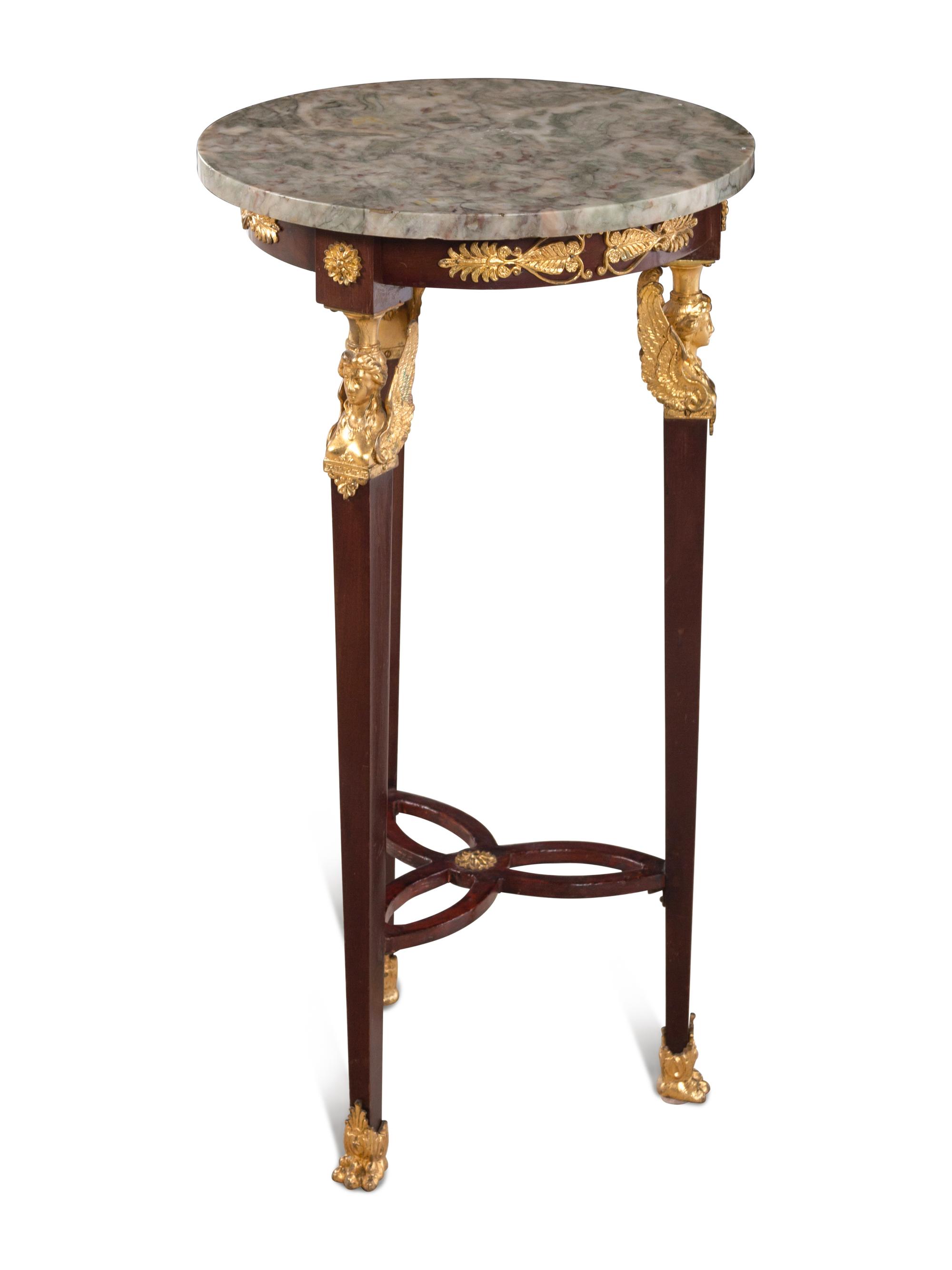 An Empire Style Gilt Bronze Mounted Mahogany Marble-Top Side Table