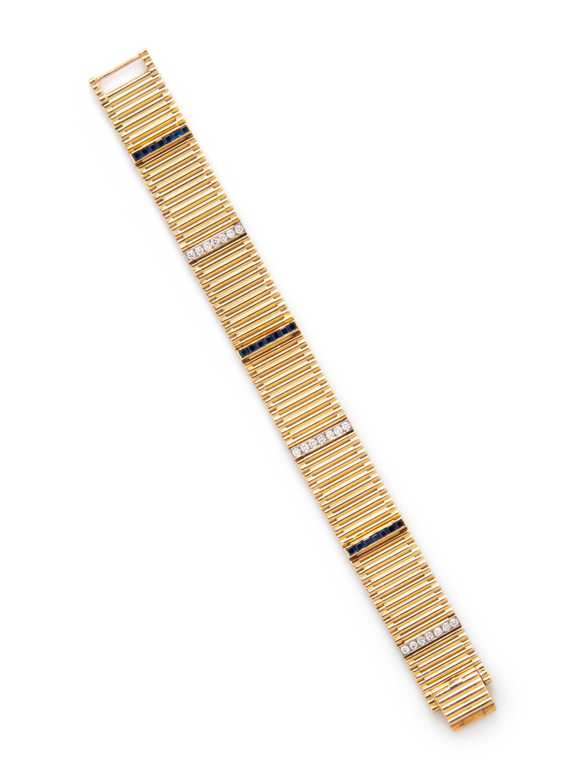 YELLOW GOLD, SAPPHIRE, AND DIAMOND BRACELET