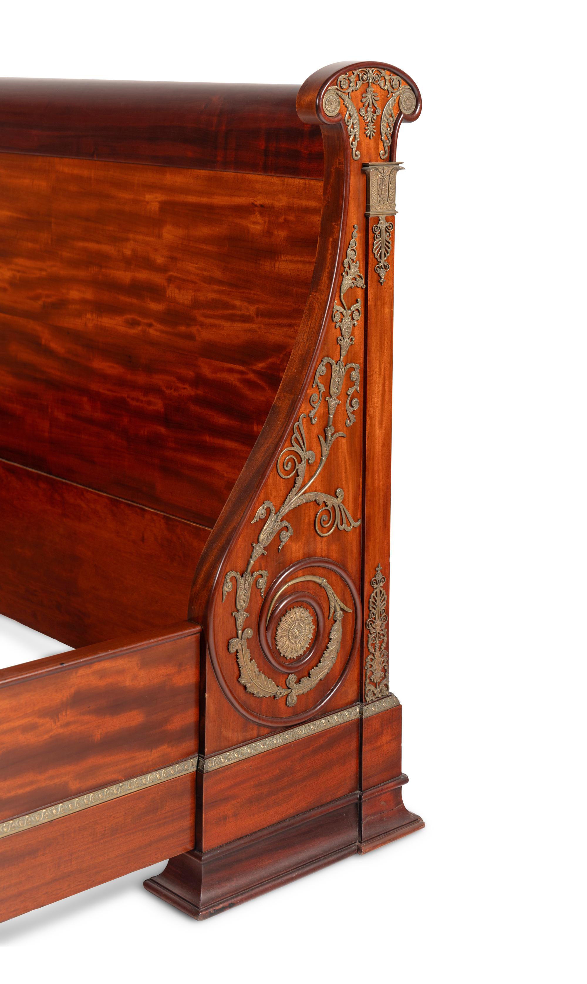 An Empire Revival Gilt Bronze Mounted Mahogany Lit En Bateau