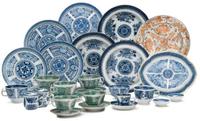 Group of Chinese Export porcelain blue "Fitzhugh" and "Fitzhugh" variant tablewares mostly 19th century
