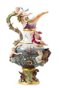 A Meissen Porcelain Outside-Decorated Elements Ewer Height 26 inches. — 19TH CENTURY, AFTER THE MODEL BY J.J. KANDLER