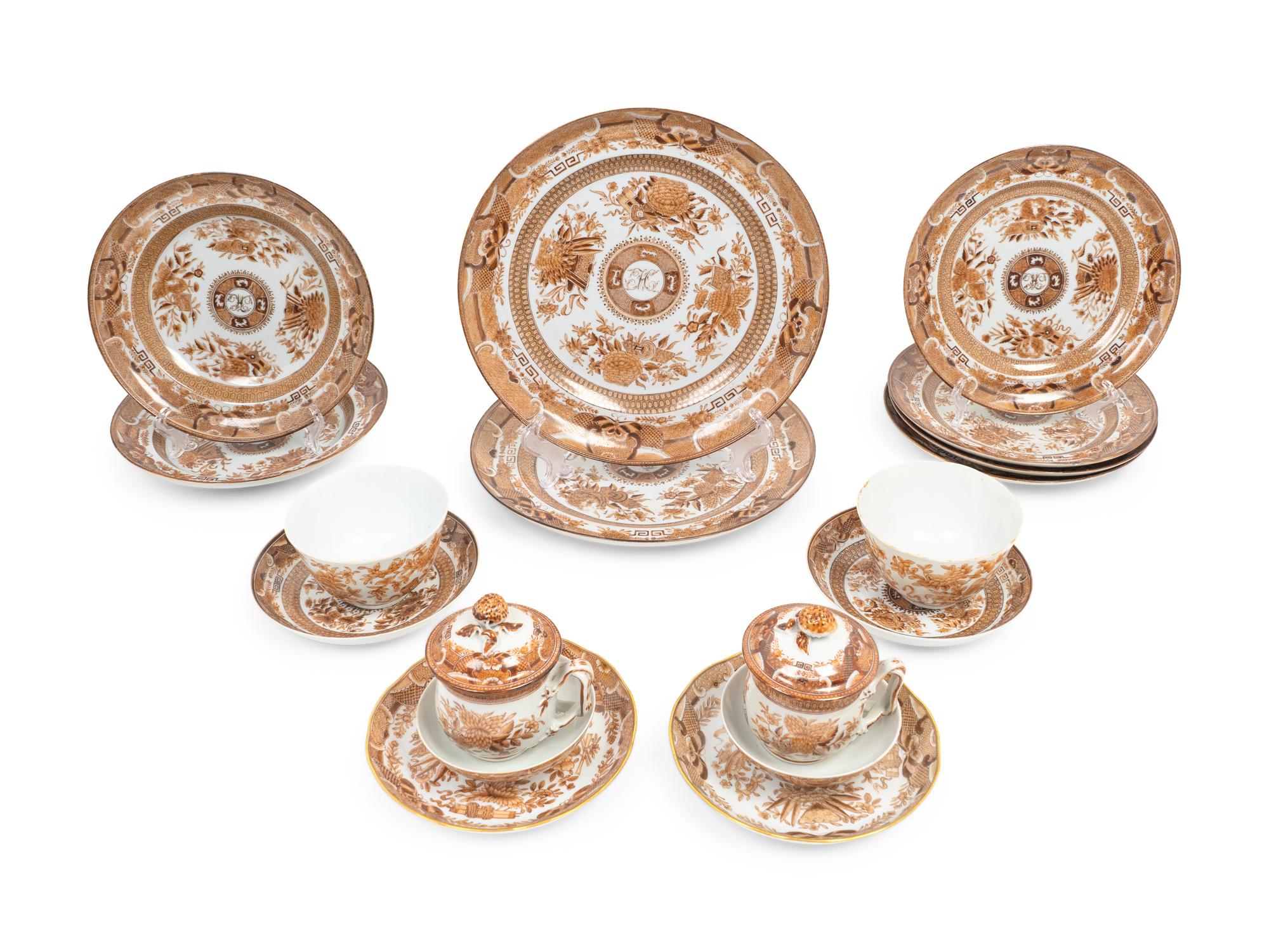 A Collection of Chinese Export Brown Fitzhugh Porcelain — LATE 18TH CENTURY