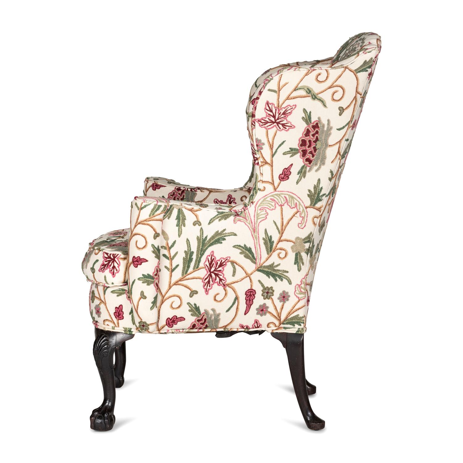 A George III Shell Carved Mahogany Claw and Ball Foot Easy Chair
