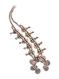 Navajo Silver and Royston Turquoise Squash Blossom Necklace
