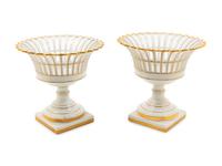 A Pair of Portuguese Parcel Gilt Reticulated Porcelain Baskets