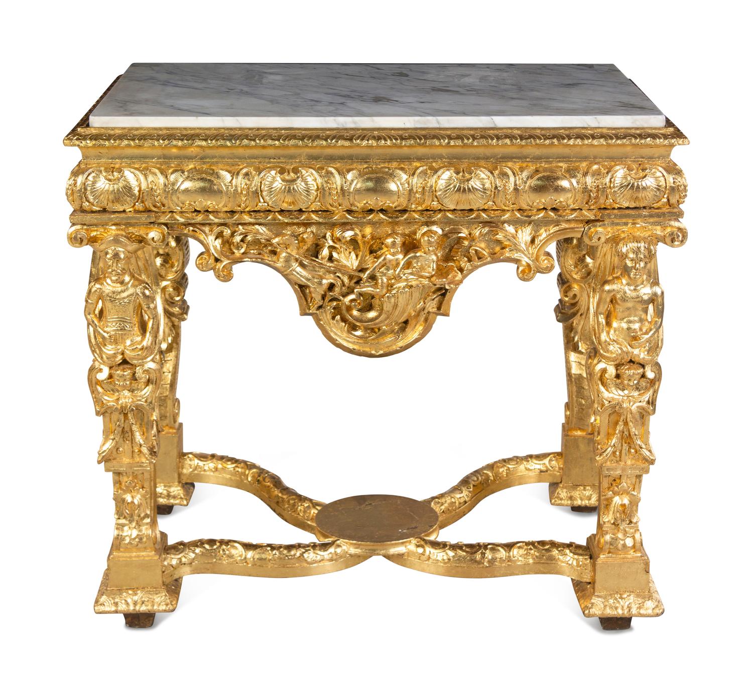 An Italian Giltwood Marble-Top Console Table