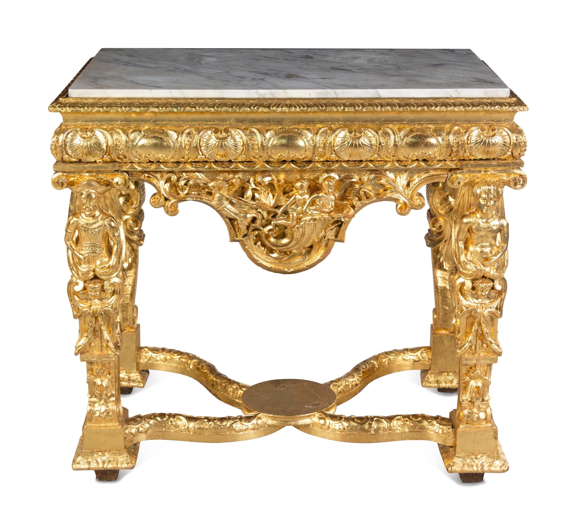 An Italian Giltwood Marble-Top Console Table