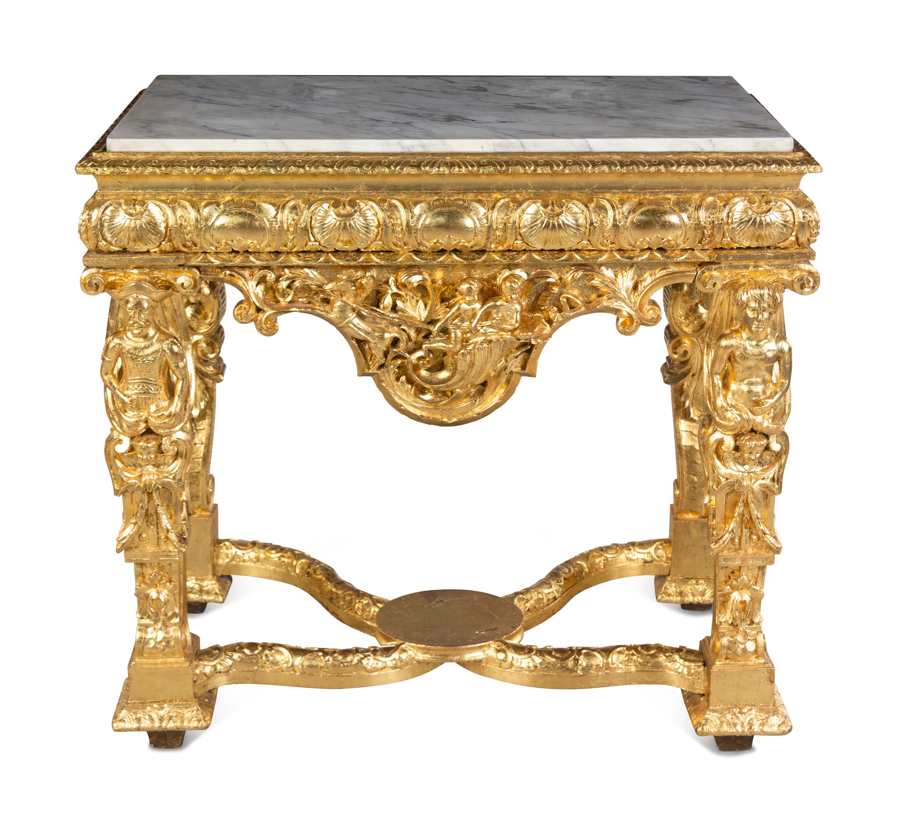 An Italian Giltwood Marble-Top Console Table