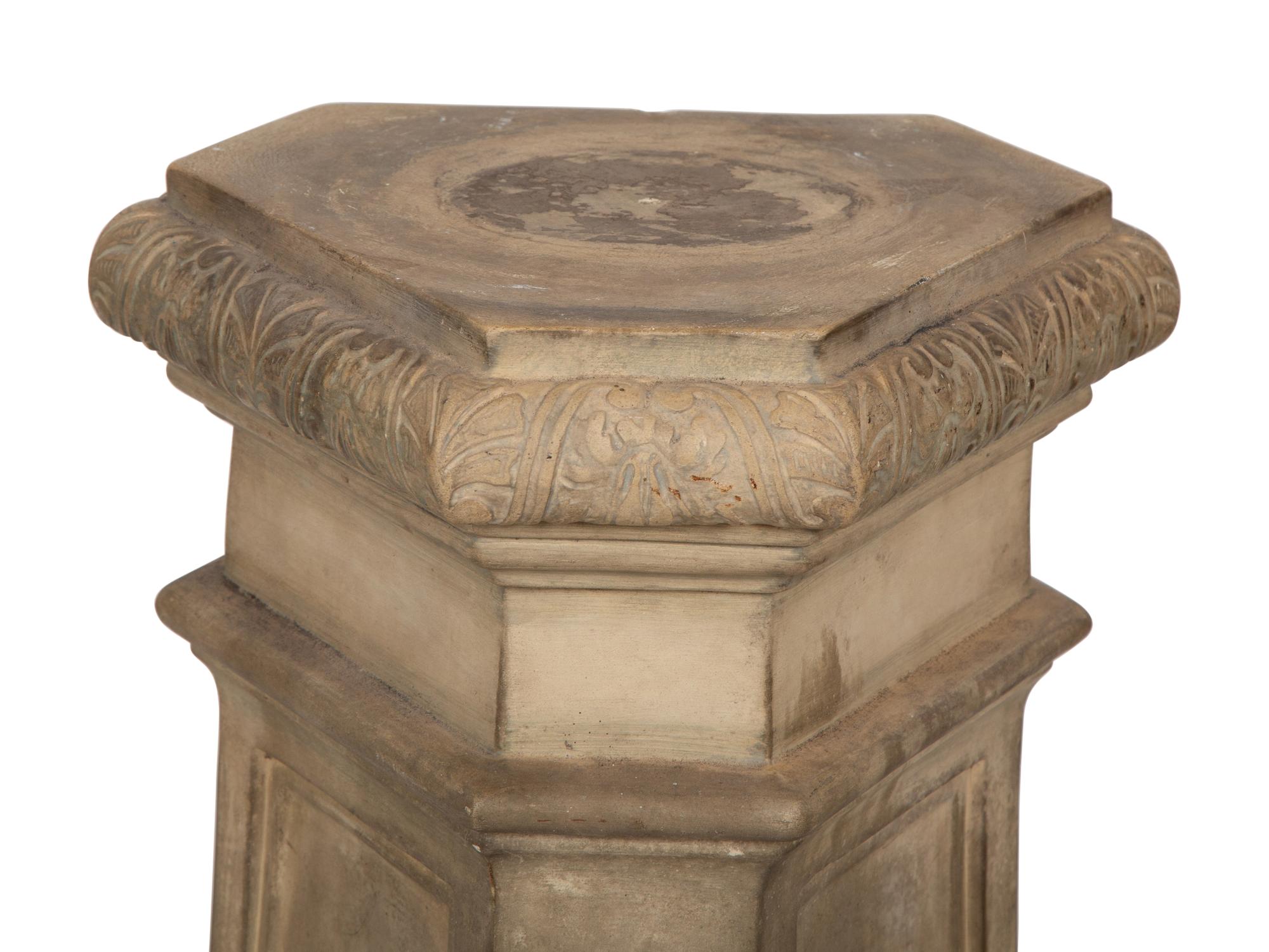 A Pair of Faux Cast Stone Trefoil Base Pedestals