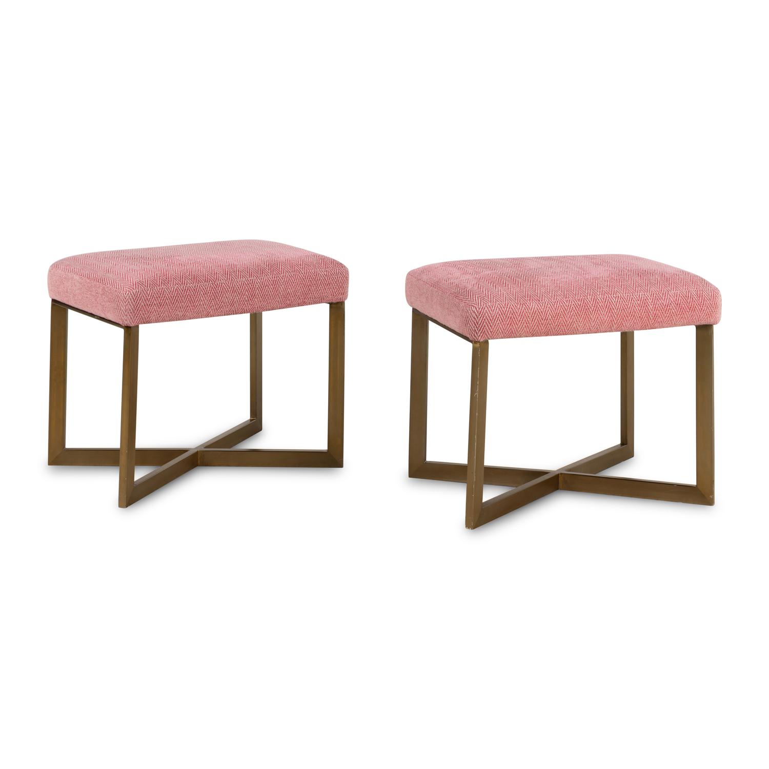 A Pair of Contemporary Brass X-Form Stools